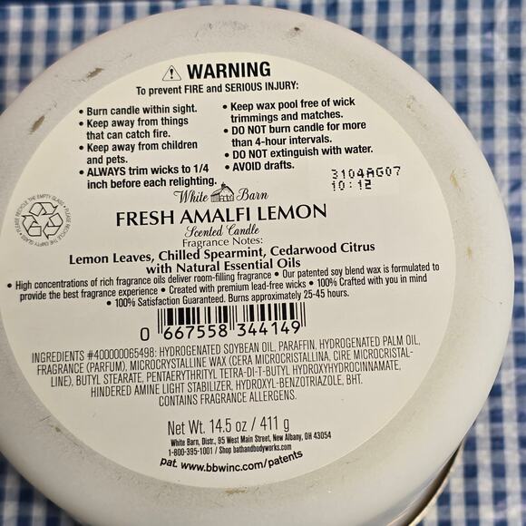 BBW Fresh Amalfi Lemon Large 3 Wick Candle Fragrance By White Barn Home Decor